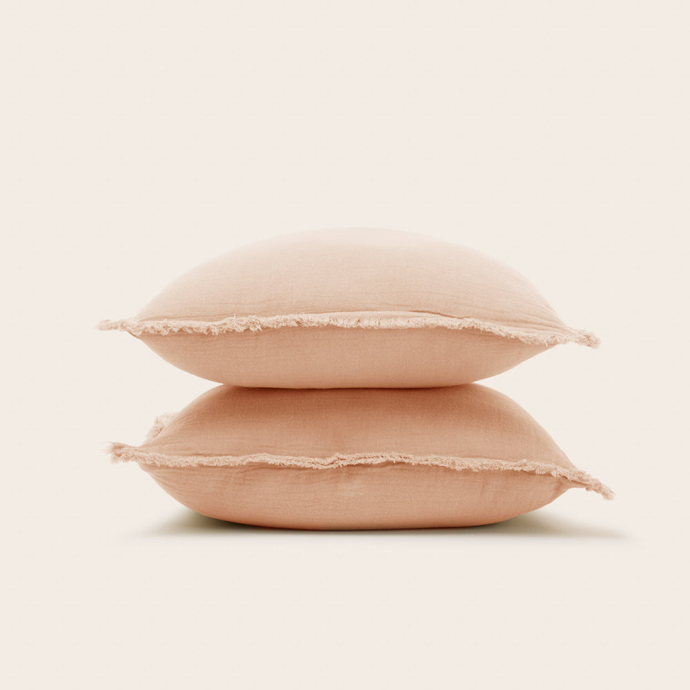 Pack de 2 Taies d'Oreiller Lou en Gaze de Coton Lavé – Pêche Rosé