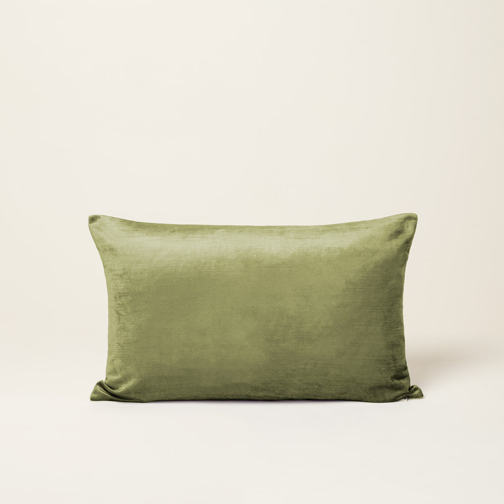 Housse de coussin de style bohème CASTIGLIONE olivine et taupe en velours