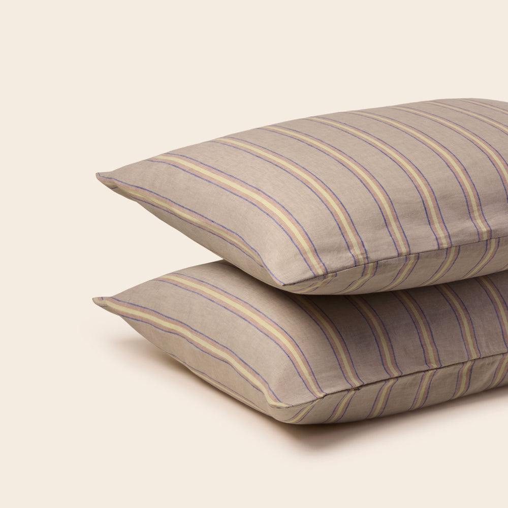 Lot de 2 Taies d'oreiller LELIO | Satin de Coton Bio, Élégance Naturelle, Design Rayé Classique
