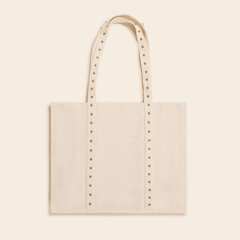 Sac cabas NENIO en lin lavé élégant avec détails clous en laiton parisien