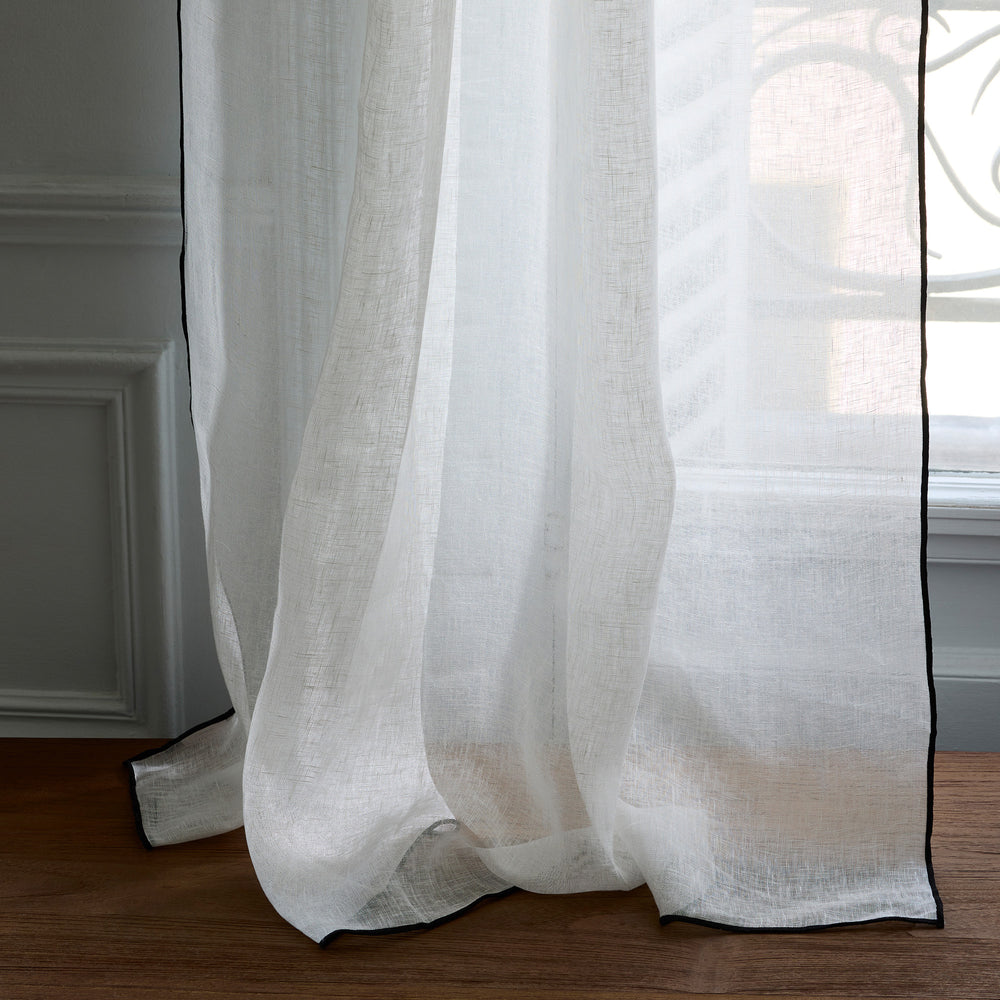 Voilage panneau SHADOW blanc pur et bourdon noir - 5