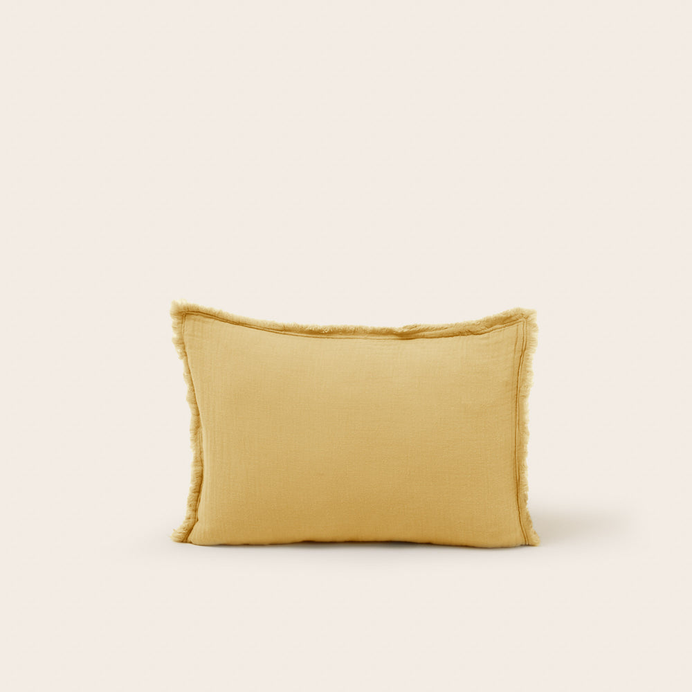 2 Taies d'oreiller LOU Jaune Paille en Gaze de Coton Lavé - Lot de 2 - 4