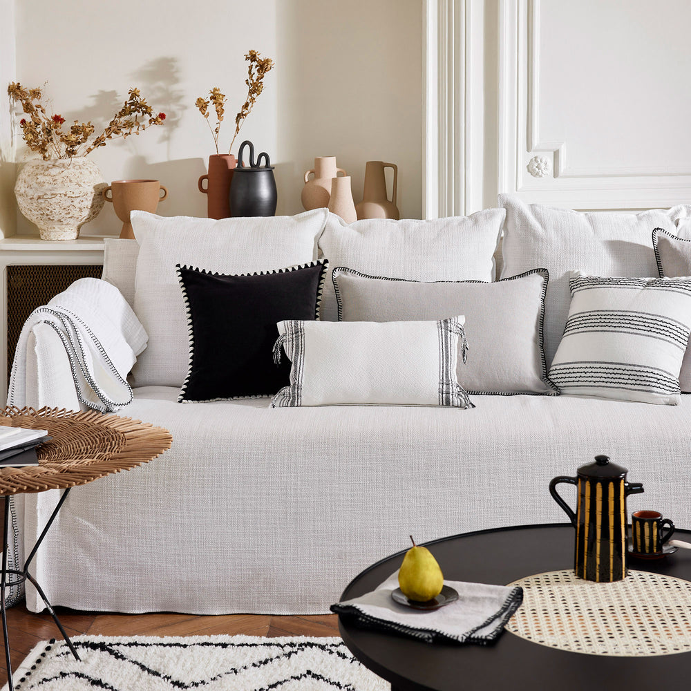 Housse de coussin PAVANI 100 % coton rayures blanches et noires - 9