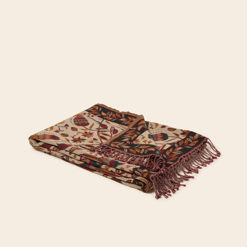 Plaid jacquard SUNDARI ivoire et multicolore – Élégance exotique, motifs de jungle… - 3