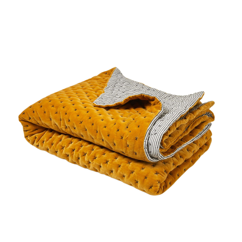 Couvre-lit matelassé MALO en velours de coton ocre - Douceur exceptionnelle et élégance intemporelle - 7