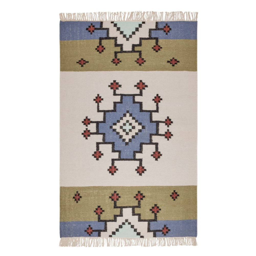 Tapis de sol BOUEKRI - Design Graphique Élegant (Naturel et Bleu) - 5