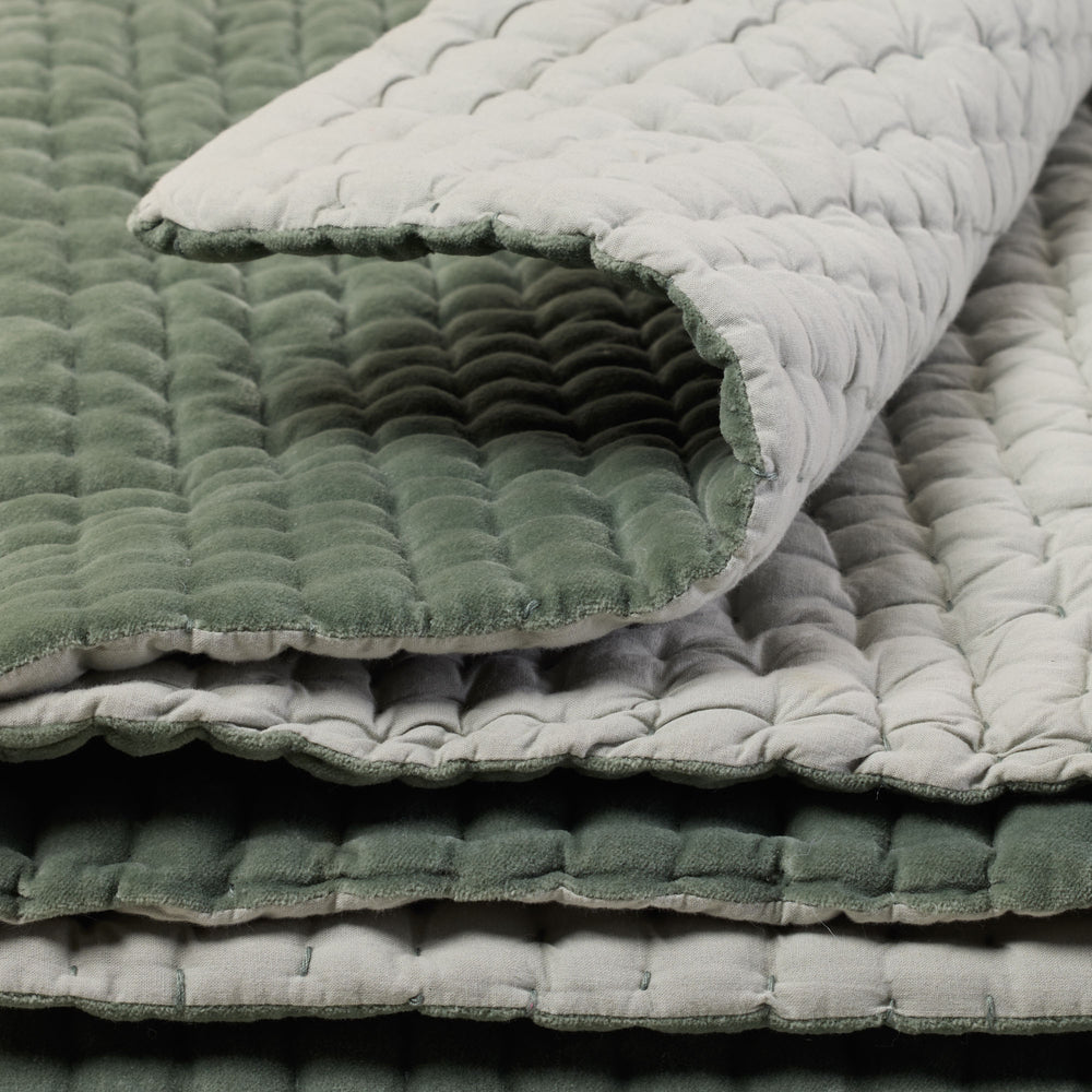 Couvre-Lit Matelassé AURALIE en Velours de Coton - Vert de Gris - 5