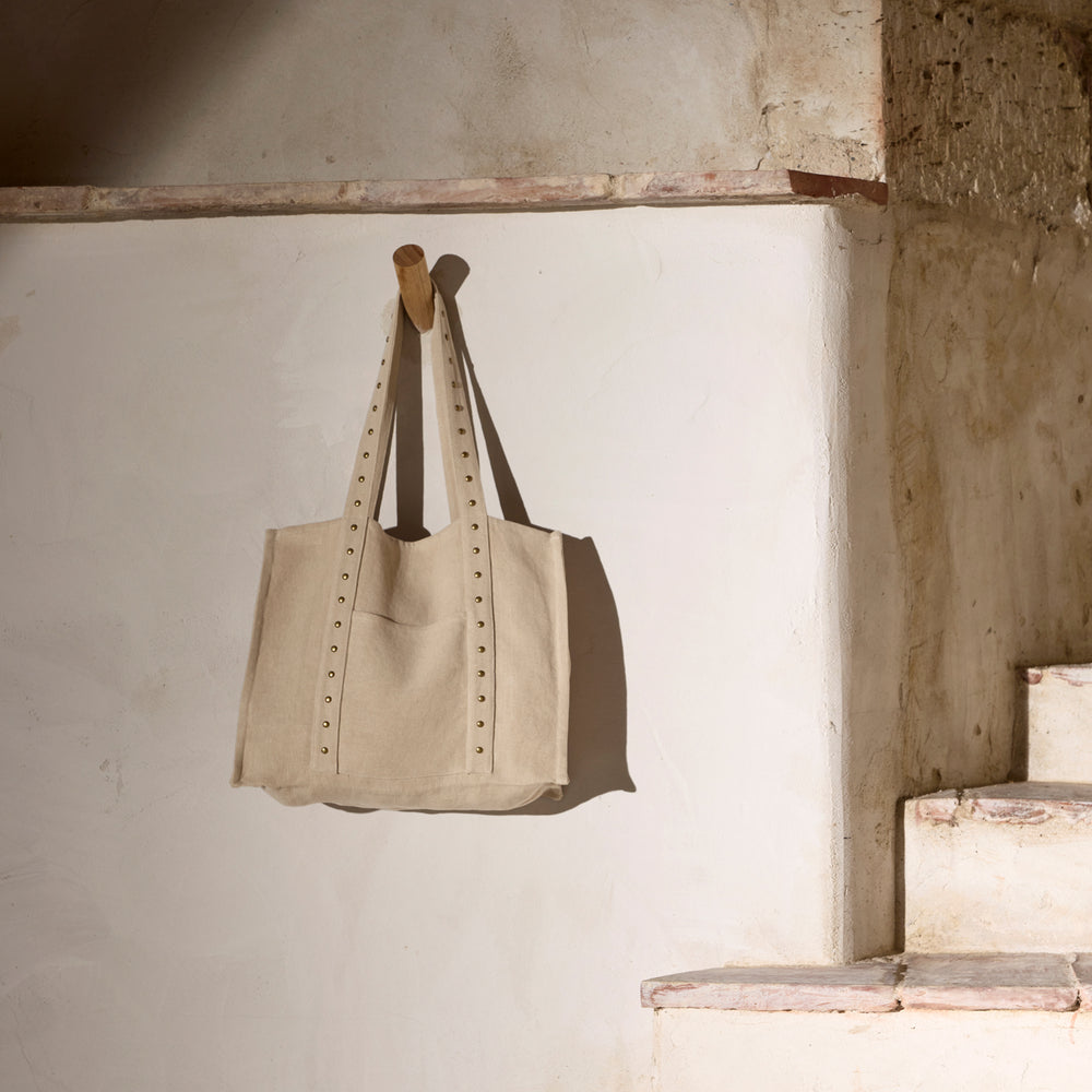 Cabas NENIO en lin lavé épais orné de clous en laiton - Accessoire mode élégant et pratique pour toutes vos sorties - 3