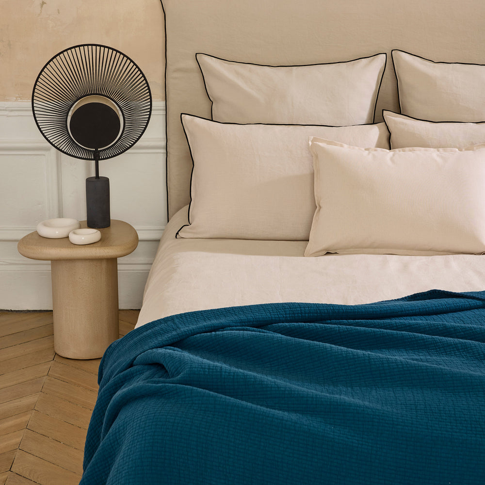 Couvre-lit ILARIO Modèle Pétrole et Feston - Housse de Lit Douce et Confortable…