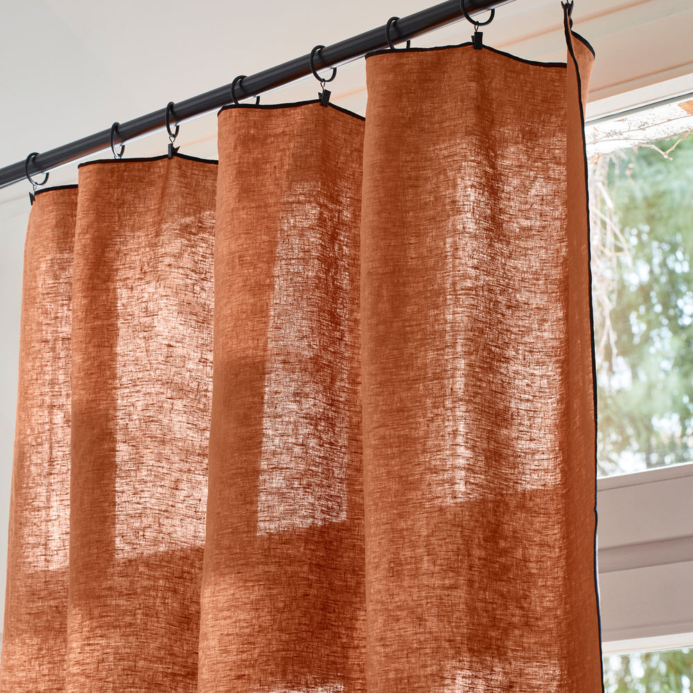 Rideau panneau CARLINA terracotta et bourdon noir - 4