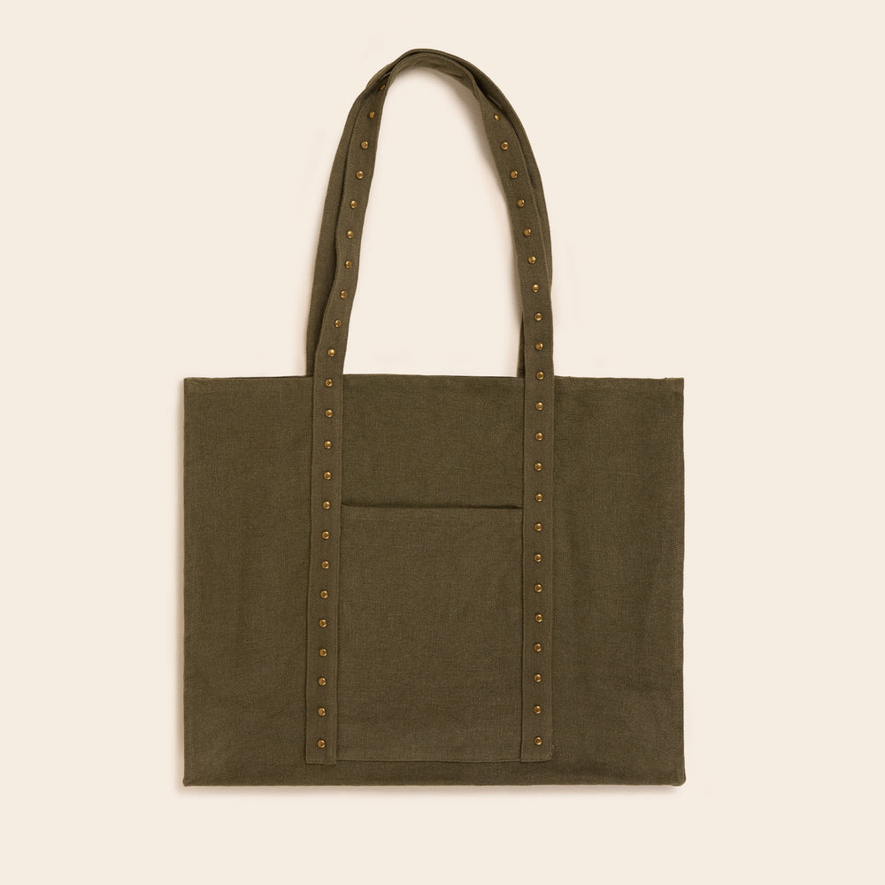 Sac NENIO en tissu kaki grisé avec clous en laiton