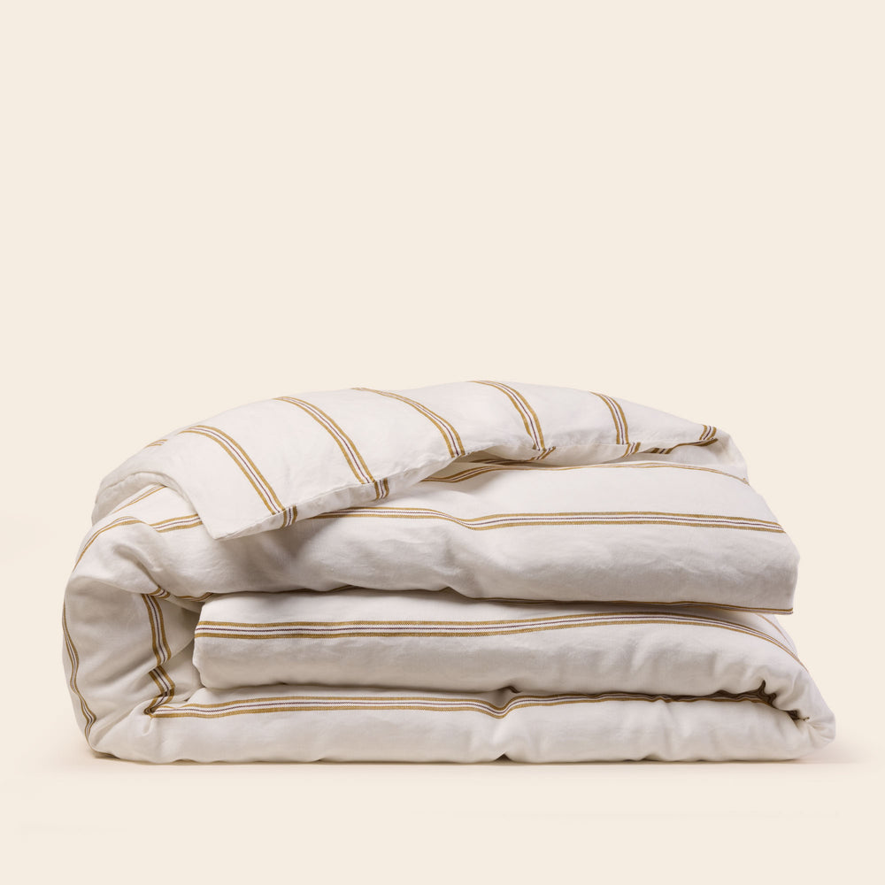 Housse de couette UGOLIN blanc rayé moutarde - 8