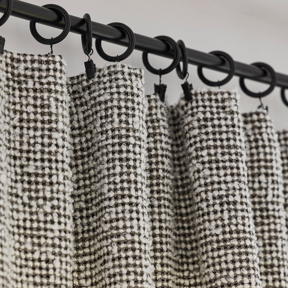 Rideau à galon fronceur Pietro en Jacquard Ivoire et Noir Motif Micro Damier - 5