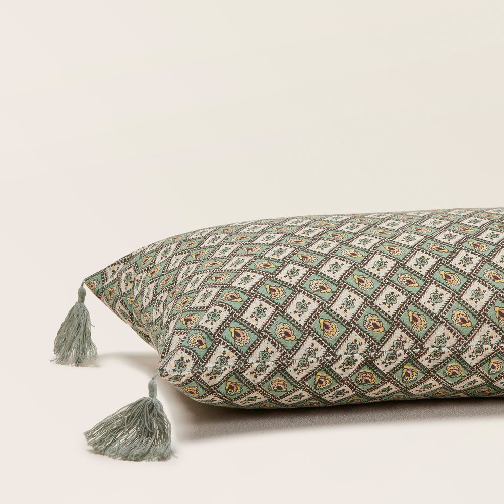 Housse de coussin SATIA vert de gris et écru - 8