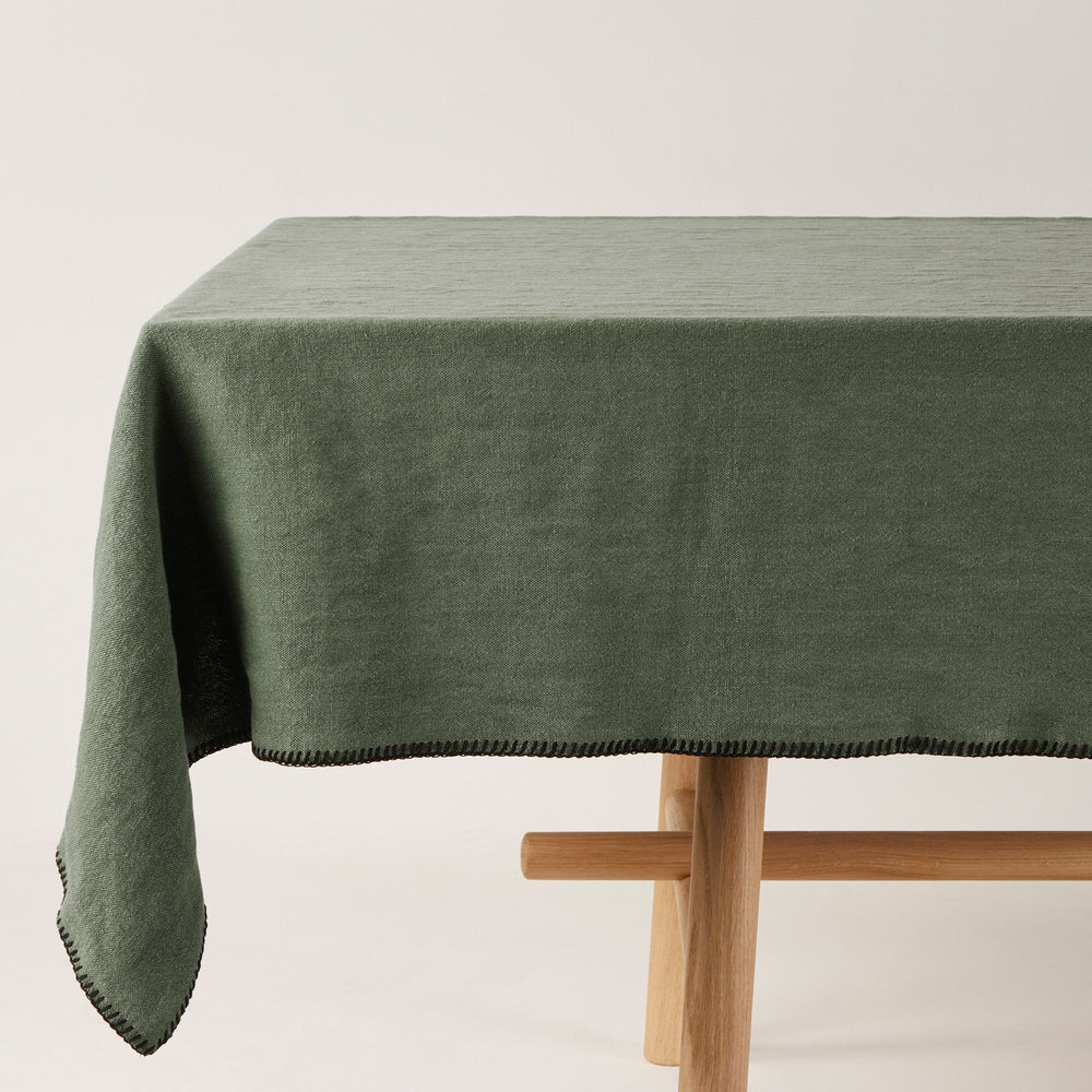 Nappe rectangulaire NINO kaki grisé et feston noir