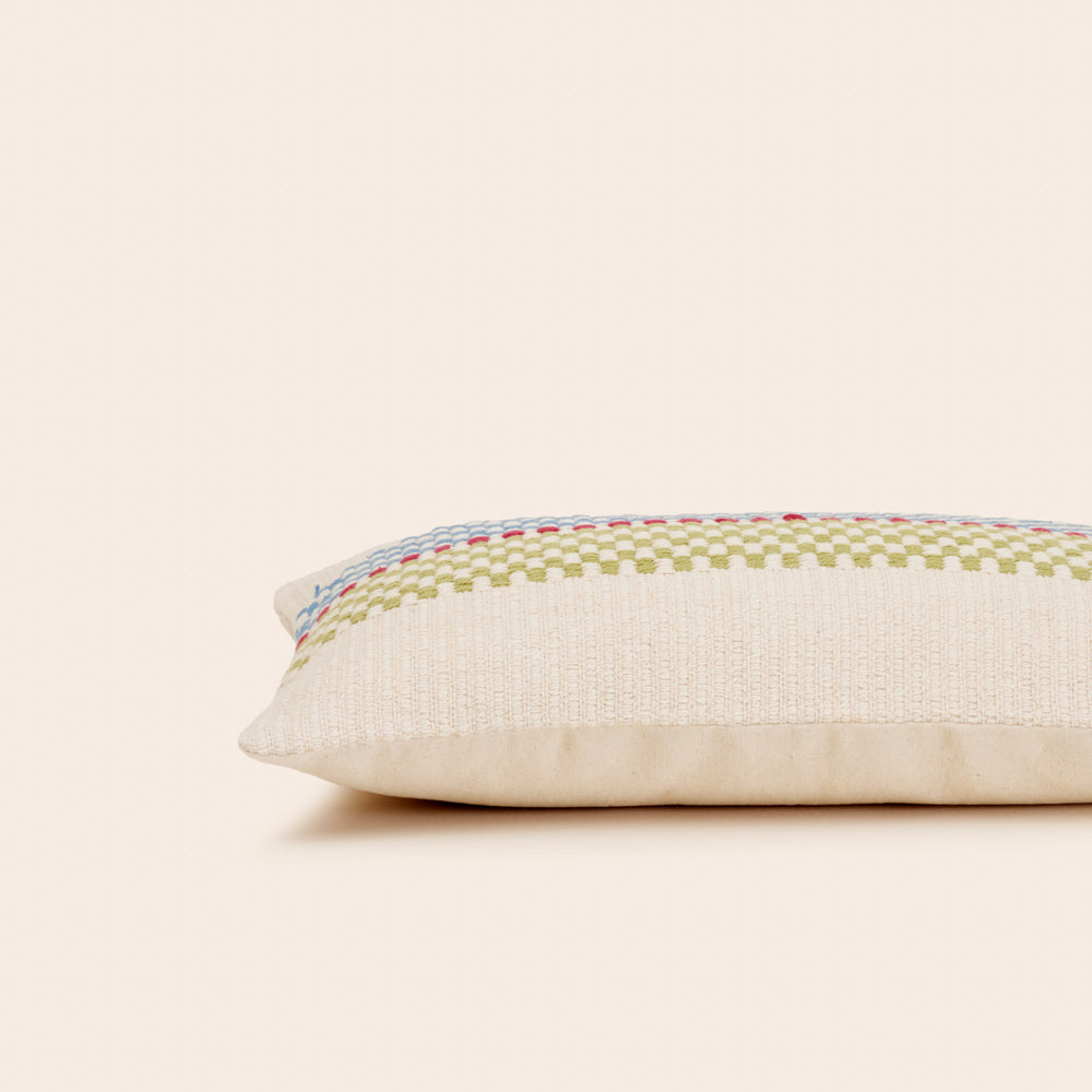 Housse de Coussin EMEO Design Graphique et Ethnique - Motifs de Rayures en Damier - Vert & Bleu - 6