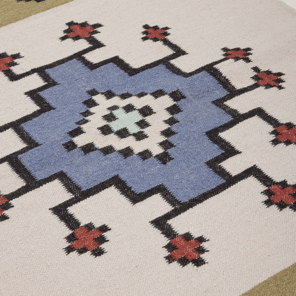 Tapis de sol BOUEKRI - Design Graphique Élegant (Naturel et Bleu) - 7