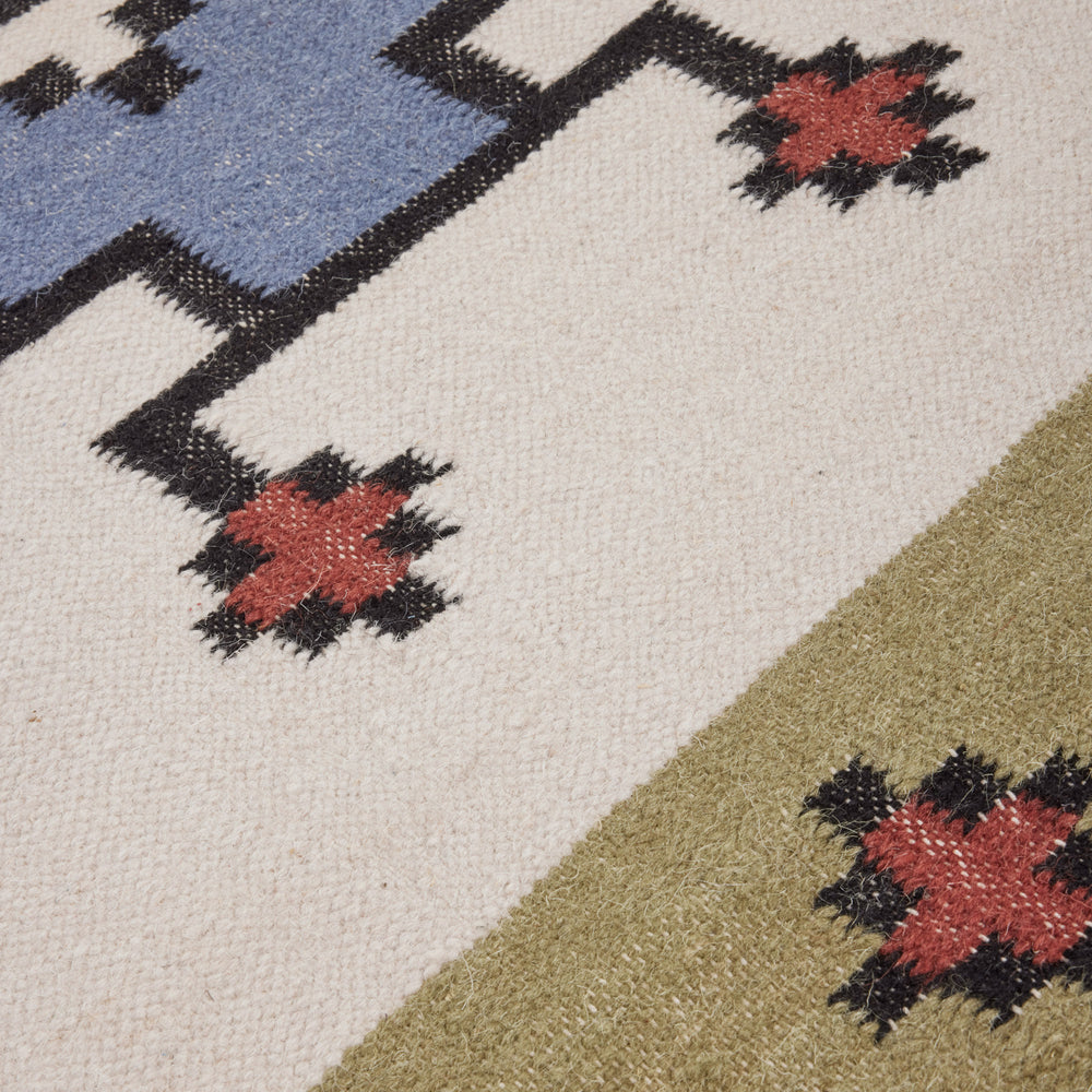 Tapis de sol BOUEKRI - Design Graphique Élegant (Naturel et Bleu) - 8