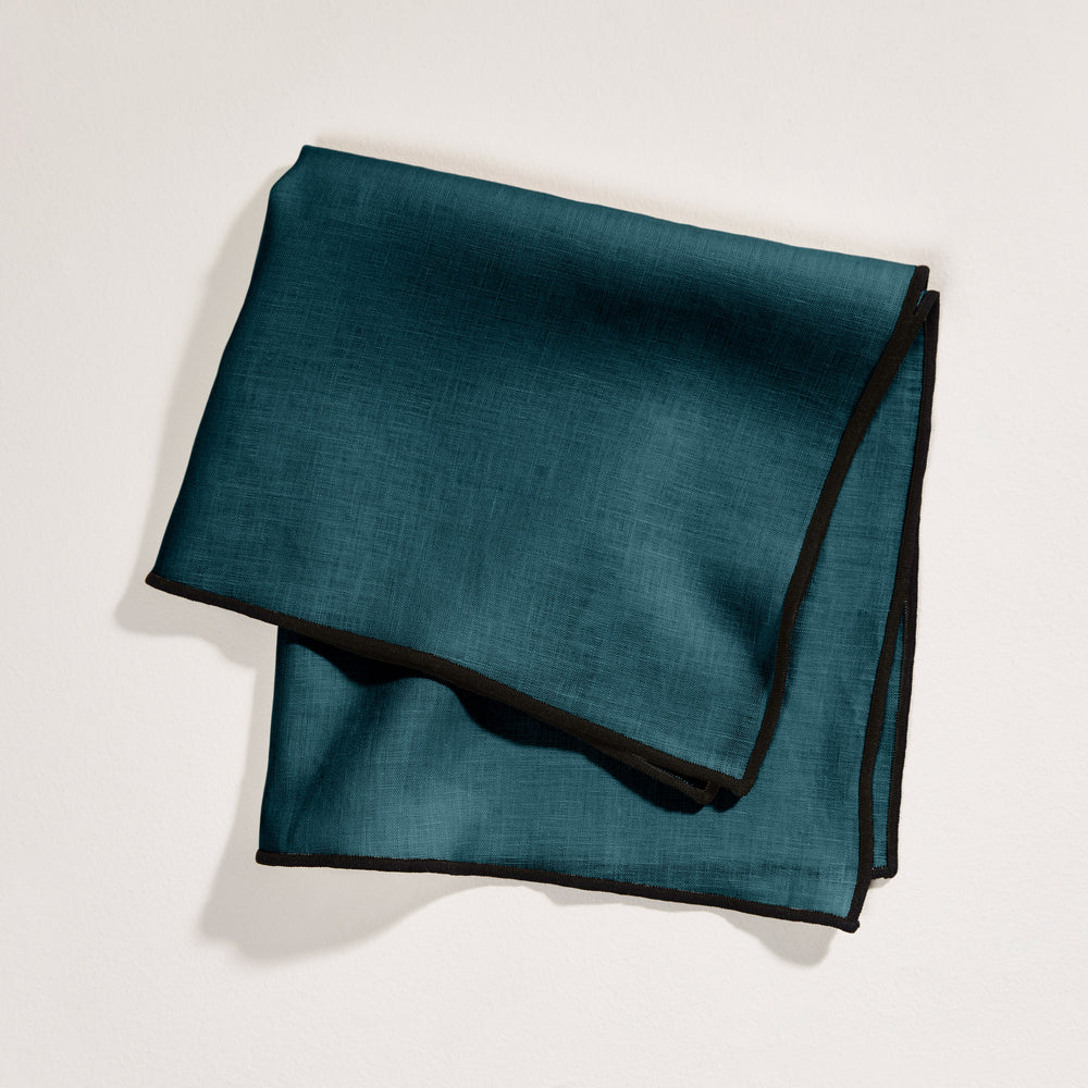 Serviette de Table Carlina en Lin Lavé - Pétrole & Bourdon Noir | Décoration Élégante pour Ensemble Table - 5