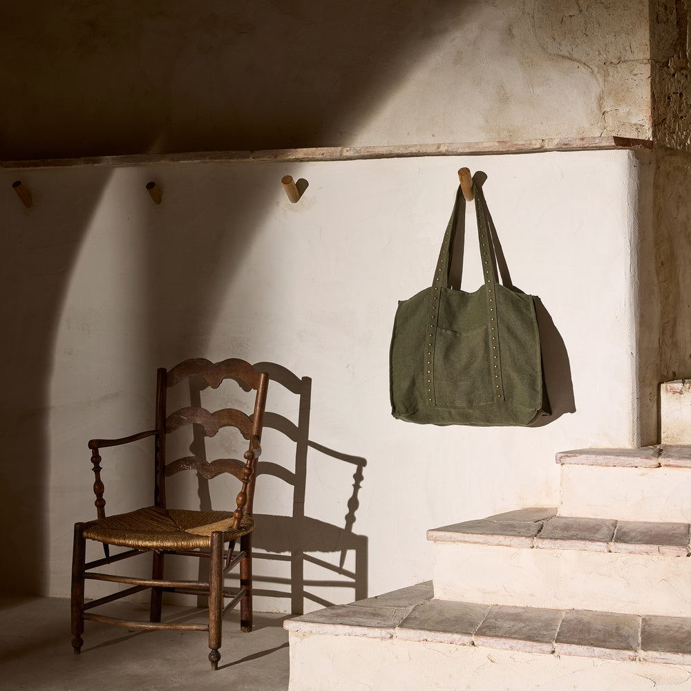 Sac NENIO en tissu kaki grisé avec clous en laiton - 3