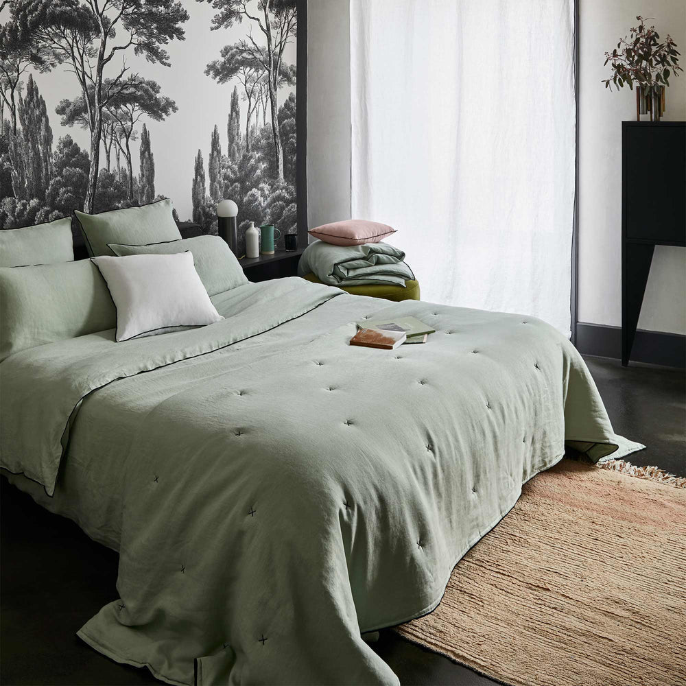 Housse de Couette CARLINA - 100% Lin Lavé, Tilleul et Bourdon Noir, Style Bohème - 4