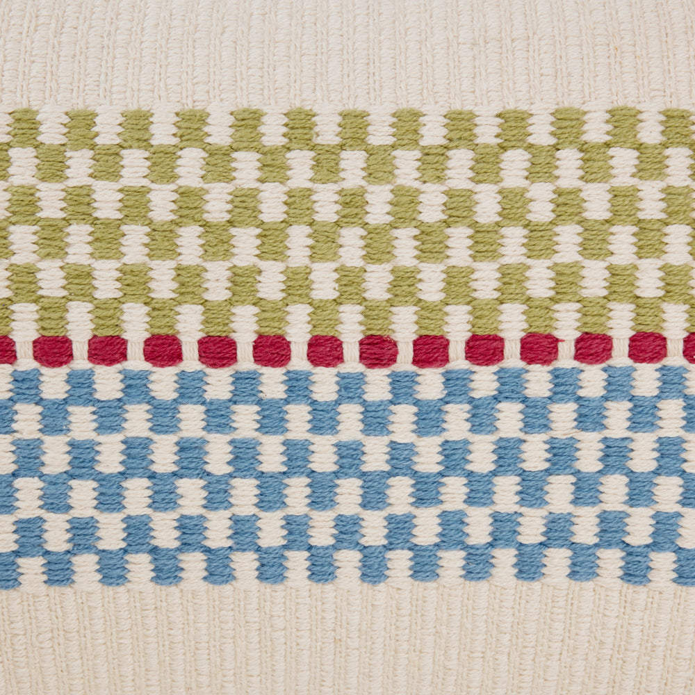 Housse de Coussin EMEO Design Graphique et Ethnique - Motifs de Rayures en Damier - Vert & Bleu - 7