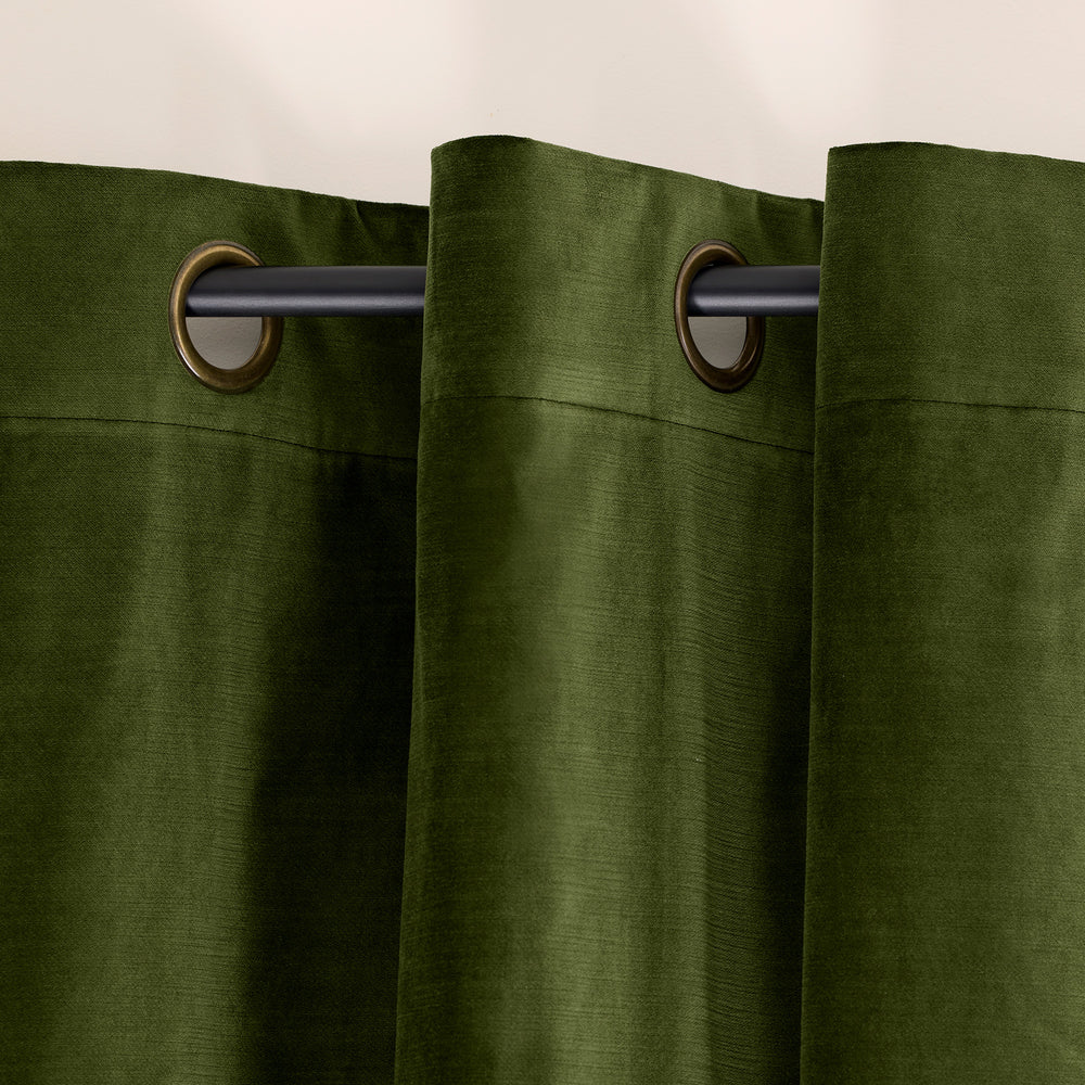 Rideau Velours à Oeillets Dorés DALILA Vert Olive - 4
