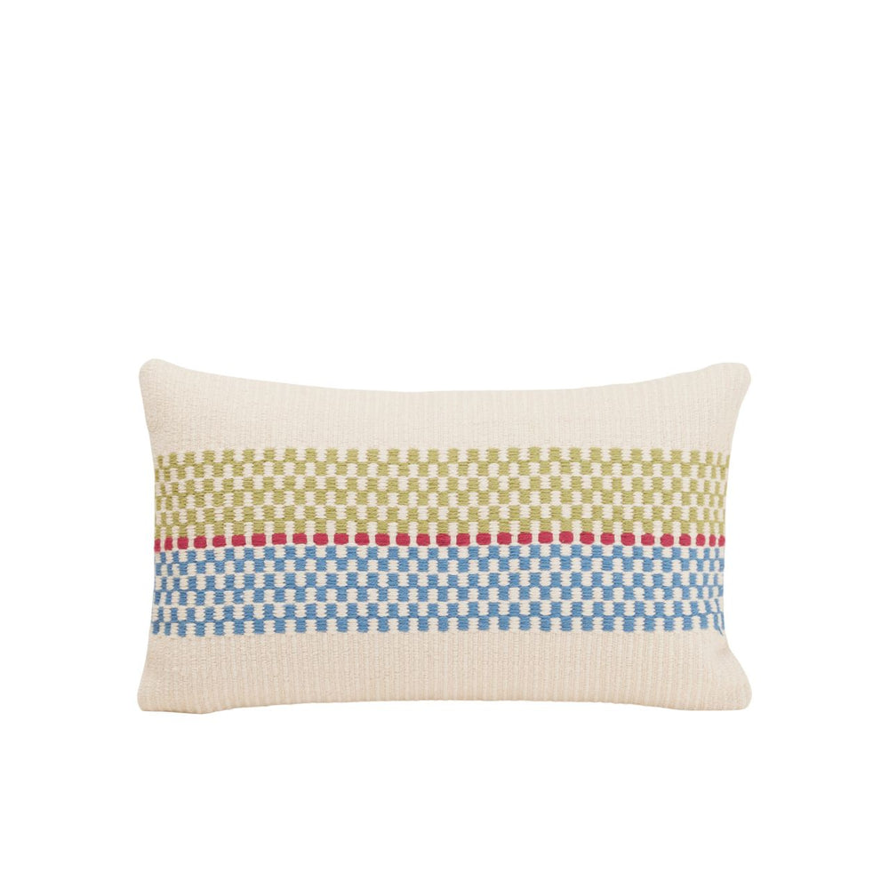 Housse de Coussin EMEO Design Graphique et Ethnique - Motifs de Rayures en Damier - Vert & Bleu - 8