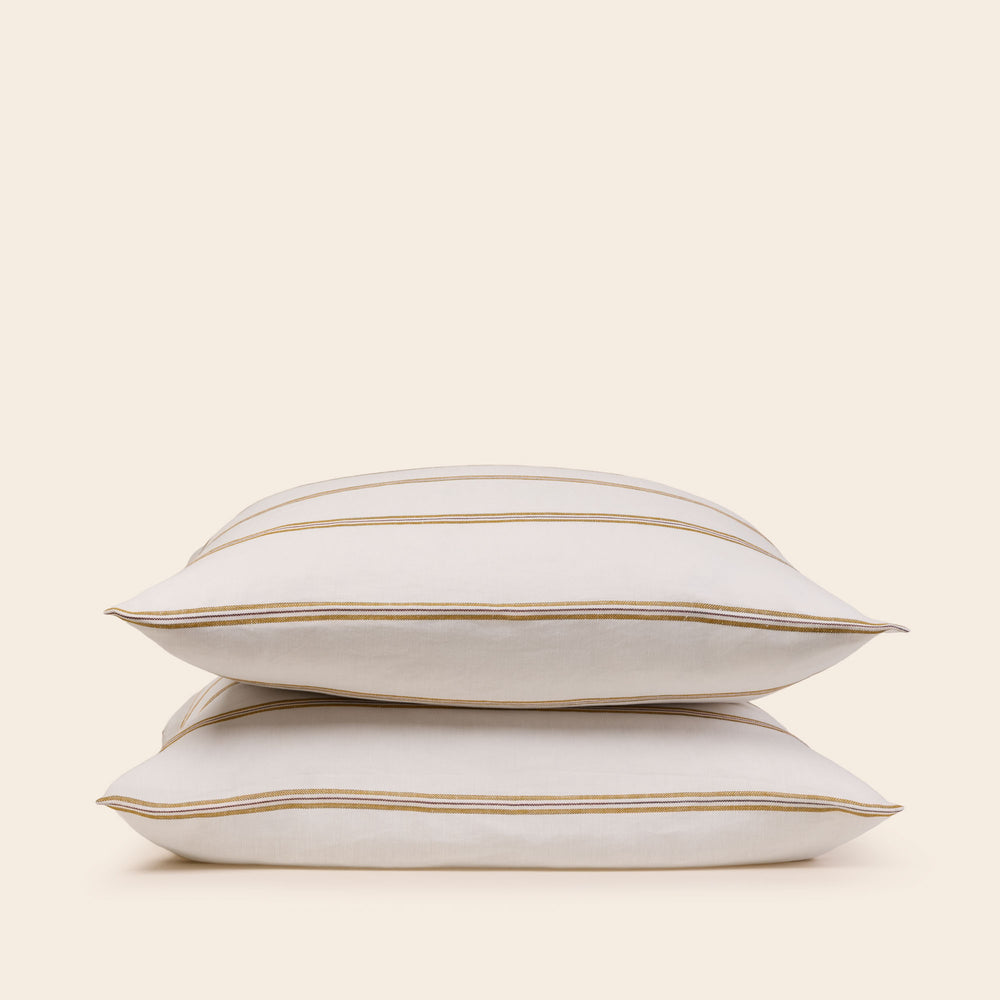 Lot de 2 taies d'oreiller UGOLIN blanc rayé moutarde