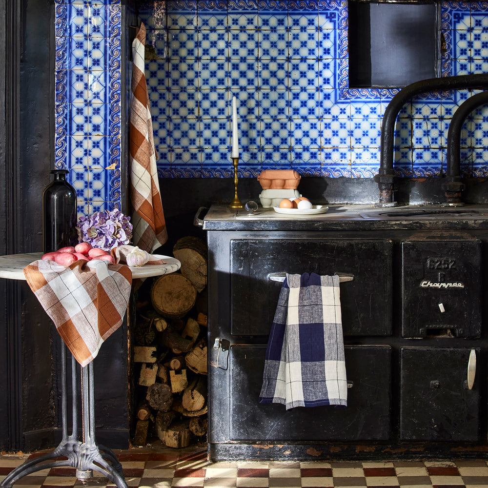 Set de table GREGORY en lin lavé - encre et blanc cassé, style champêtre bohème élégant - 4