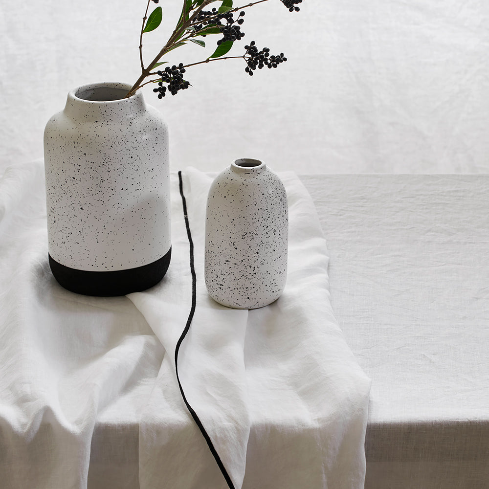 Nappe Rectangulaire CARLINA en Lin Lavé Blanc Pur et Noir Bourdon - 10