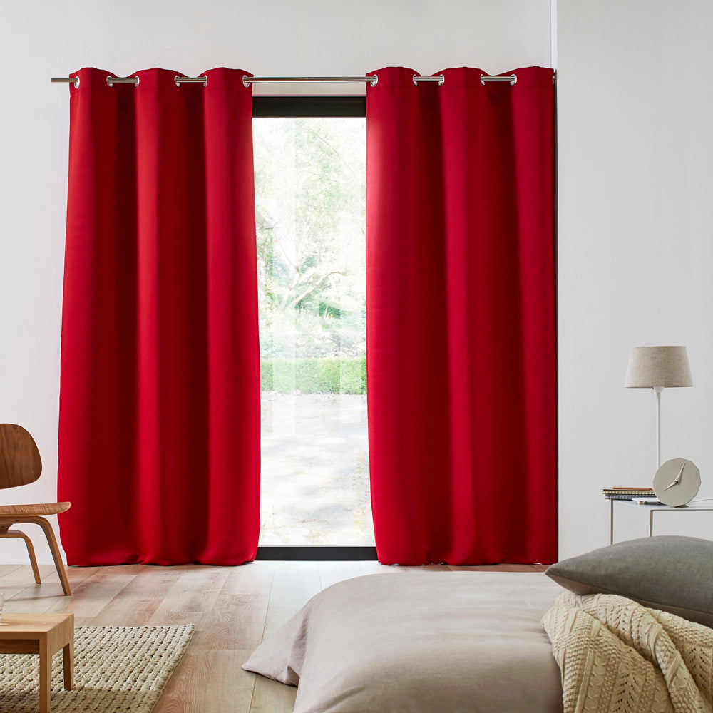 Lot de 2 rideaux occultants premium à oeillets métalliques 240g/m² rouge vif pour… - 3