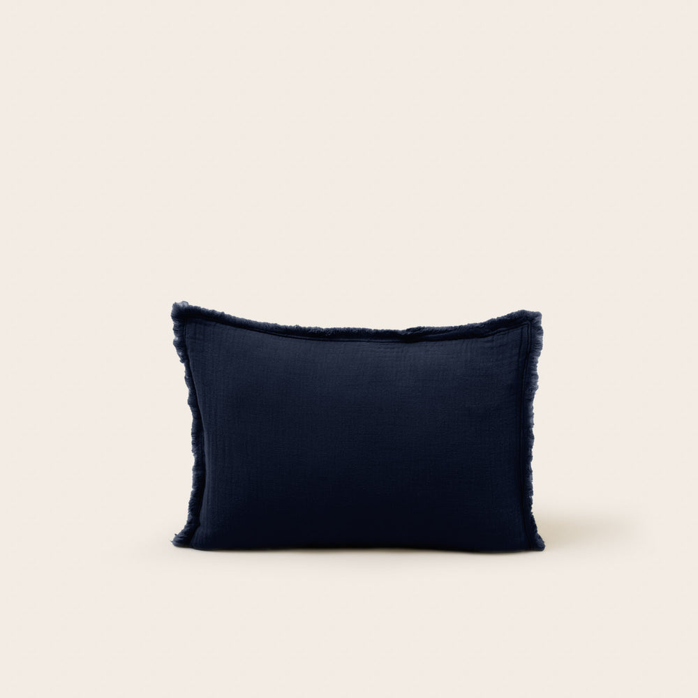 Taie d'oreiller LOU en gaze de coton lavé - Encre bleue