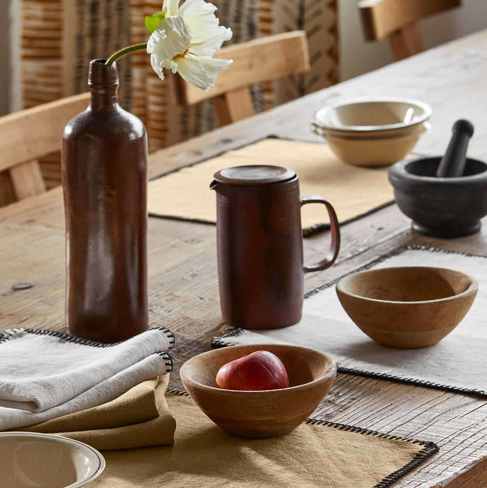 Set de table NINO seigle et bord festonné noir - 100% lin européen OEKO-TEX® certifié - 8