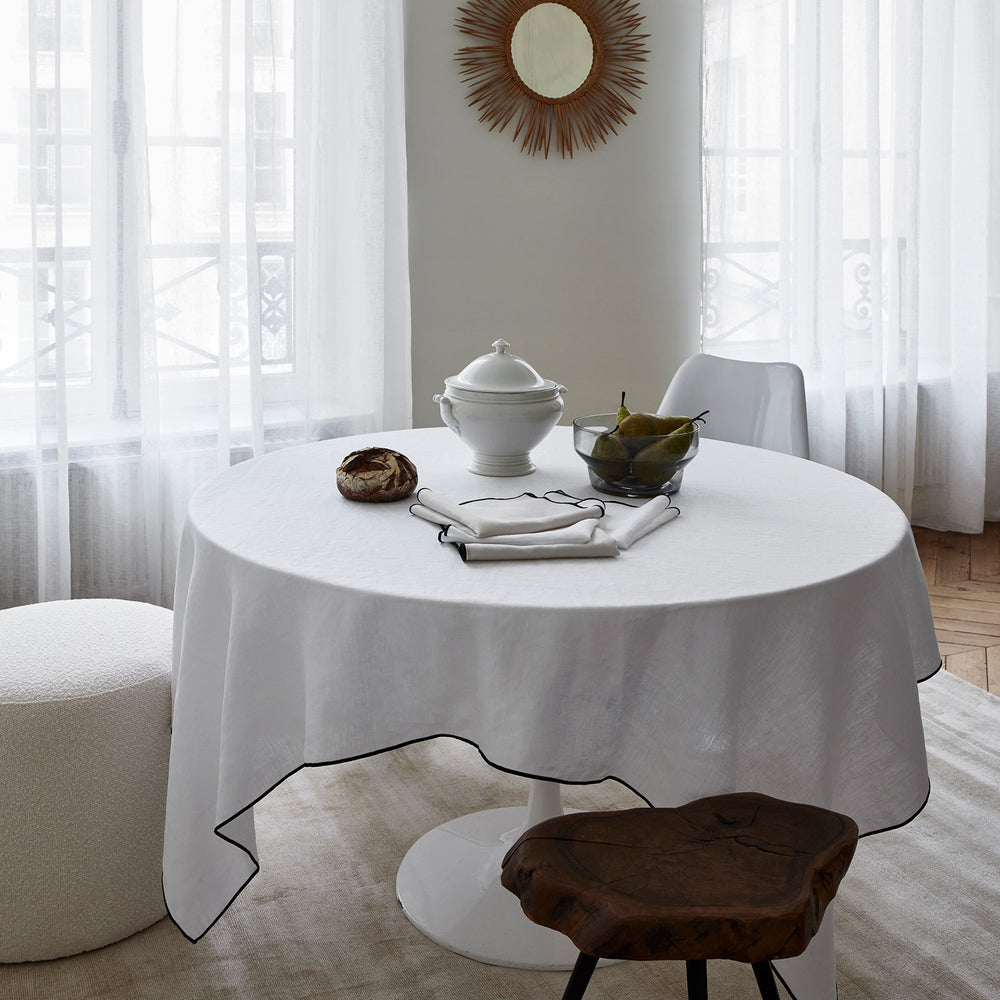 Nappe Rectangulaire CARLINA en Lin Lavé Blanc Pur et Noir Bourdon - 5