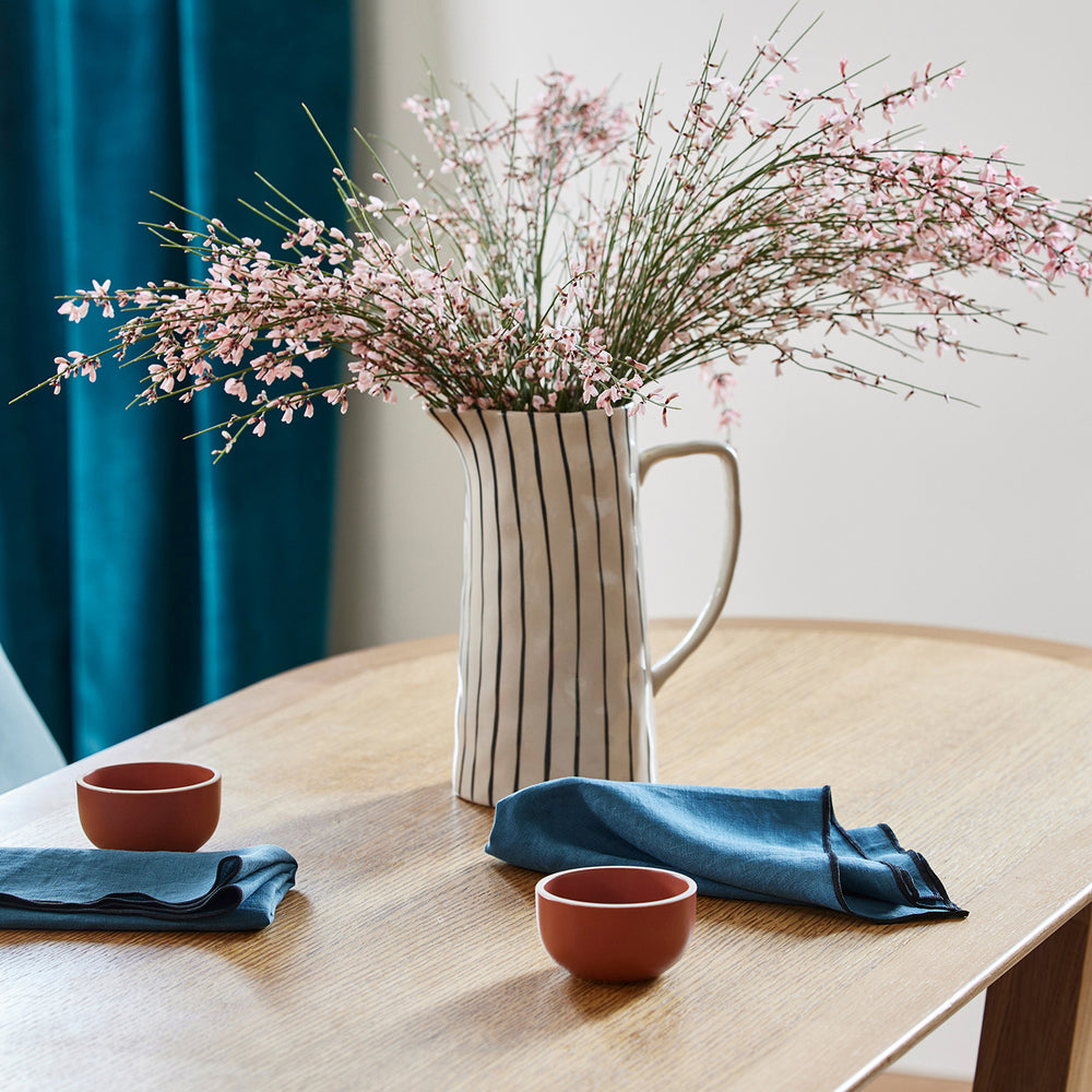 Serviette de Table Carlina en Lin Lavé - Pétrole & Bourdon Noir | Décoration Élégante pour Ensemble Table - 4