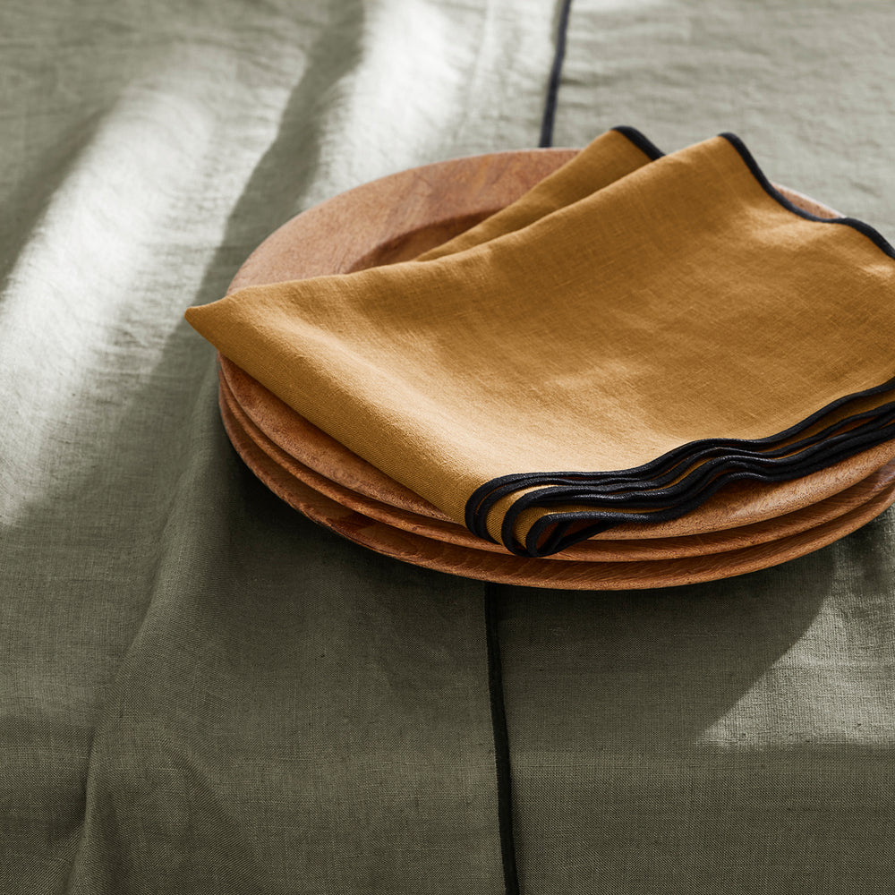 Nappe Carrée CARLINA en Lin Lavé 100% Végétal - Kaki Grisé & Bourdon Noir - 5