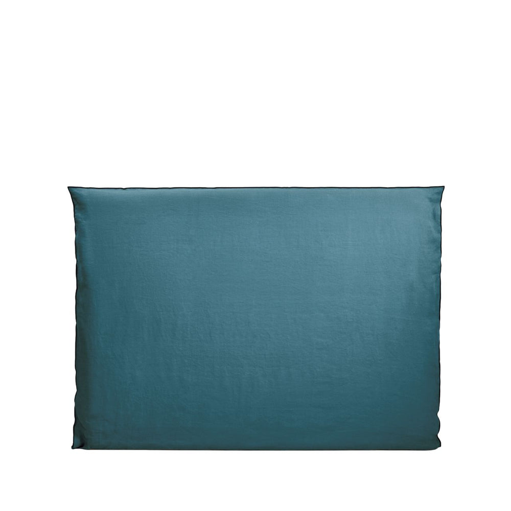 Housse de tête de lit CARLINA Bleu pétrole et noir bourdon en lin lavé 100% - 7