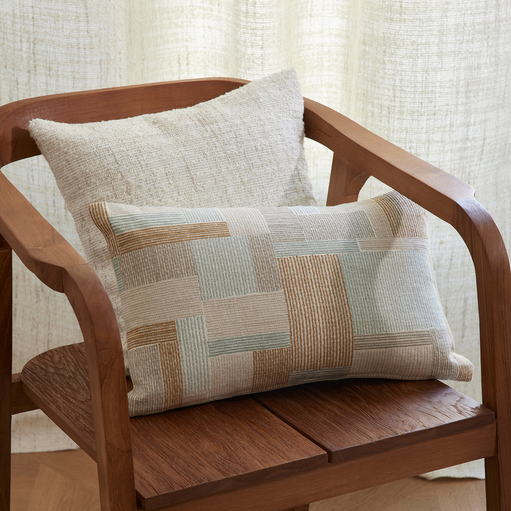 Housse de coussin rectangulaire ELIASS en coton lin, coloris naturels et céladon - 3
