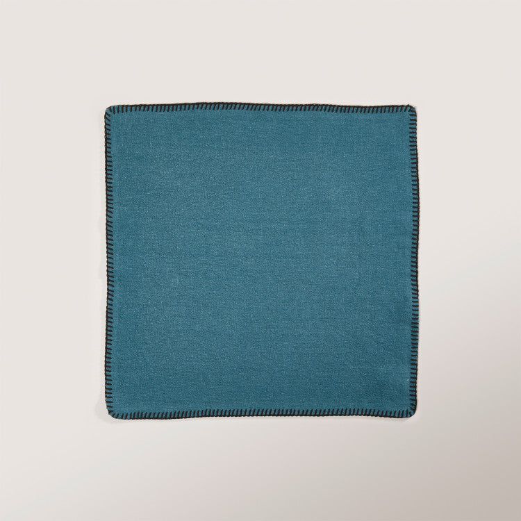 Serviette de table Nino, indigo à feston noir - 4