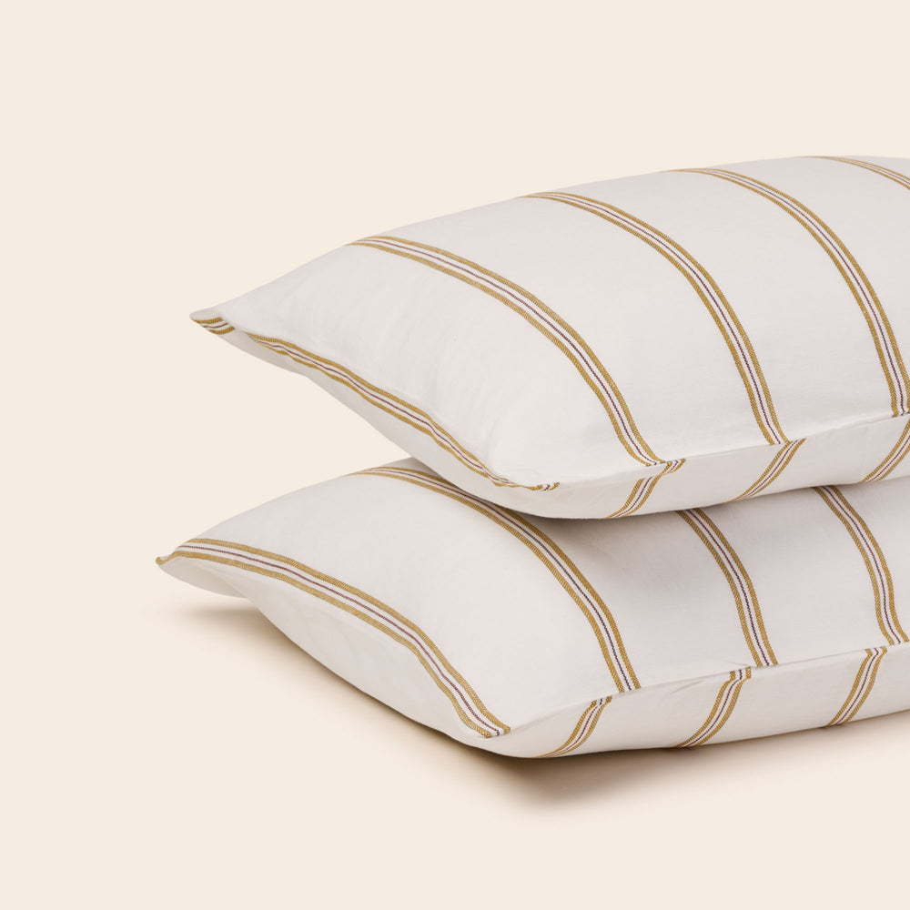 Parure de Lit UGOLIN 100% Coton Bio – Draps et Taies Rayures Moutarde et Blanc Élégantes - 9