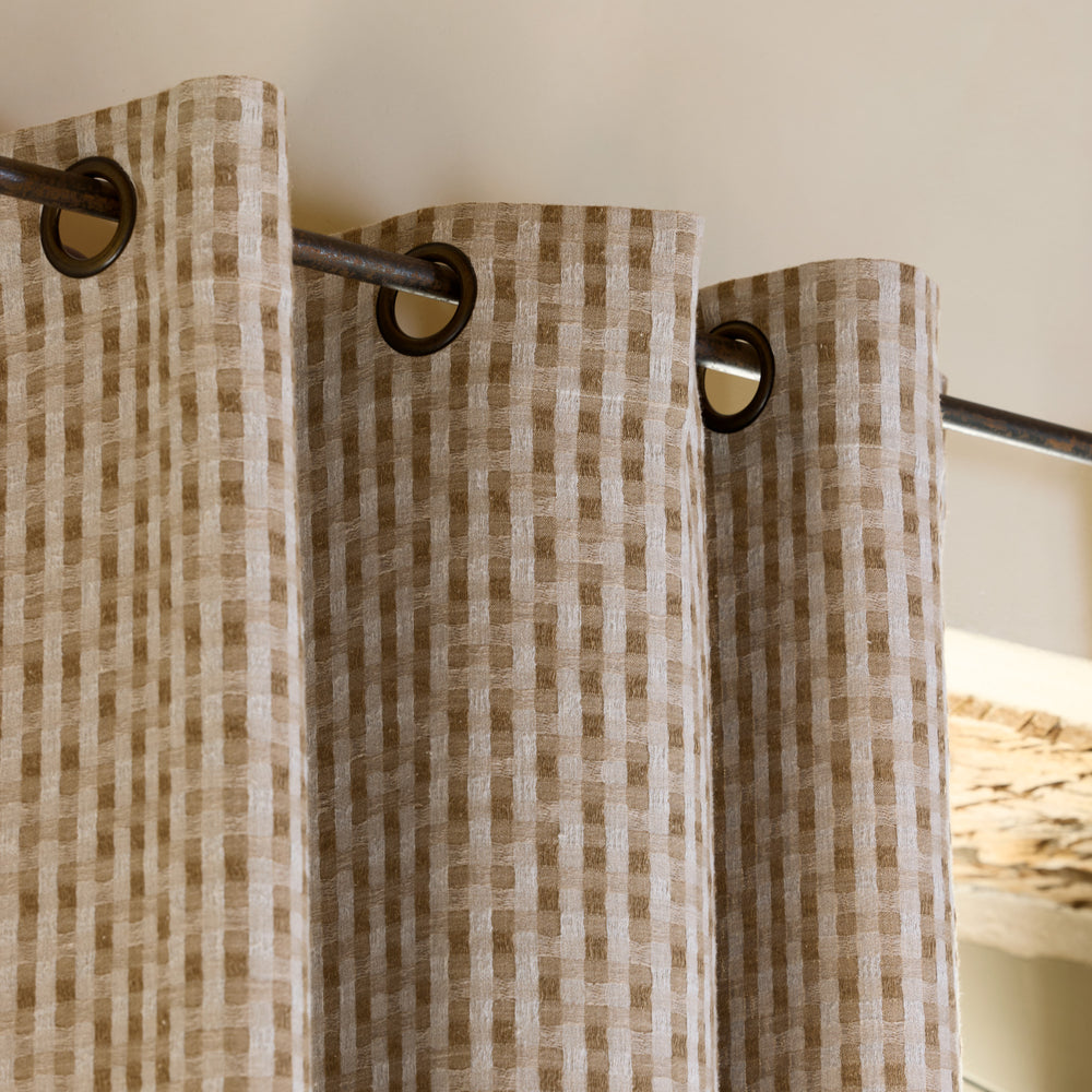 Rideau en Jacquard à Œillets Dorés CASTIN Design Bicolore Naturel et Taupe - 4