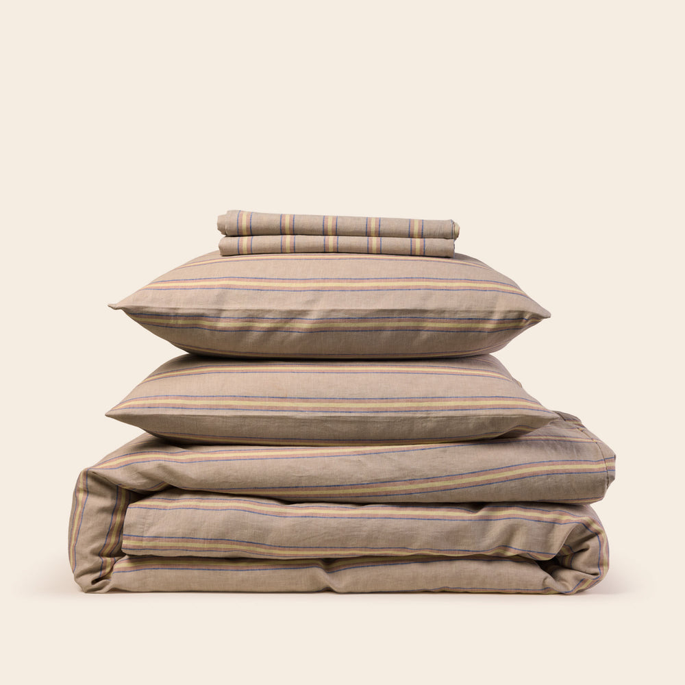 Parure de Lit LELIO Naturel Rayé – Élégance Intemporelle et Confort Naturel