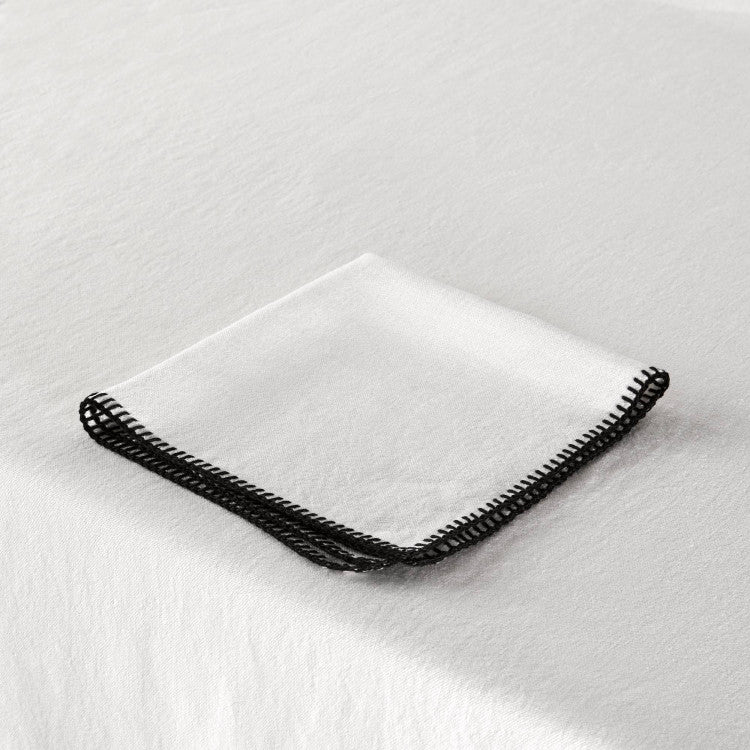 Nappe Rectangulaire NINO en Lin Oeko-Tex Blanc Minéral et Feston Noir