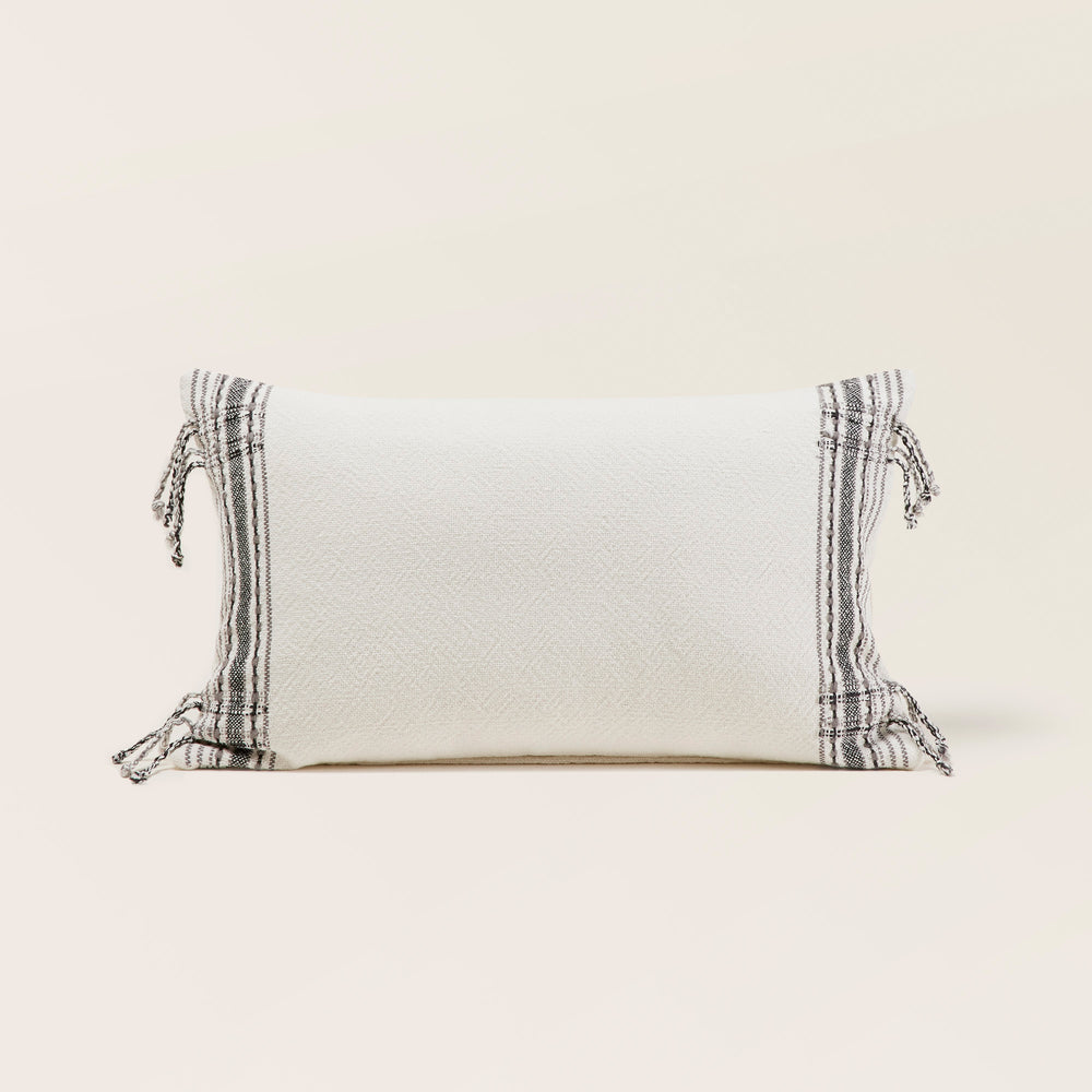 Housse de coussin PAVANI 100 % coton rayures blanches et noires