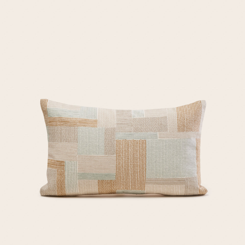 Housse de coussin rectangulaire ELIASS en coton lin, coloris naturels et céladon - 4