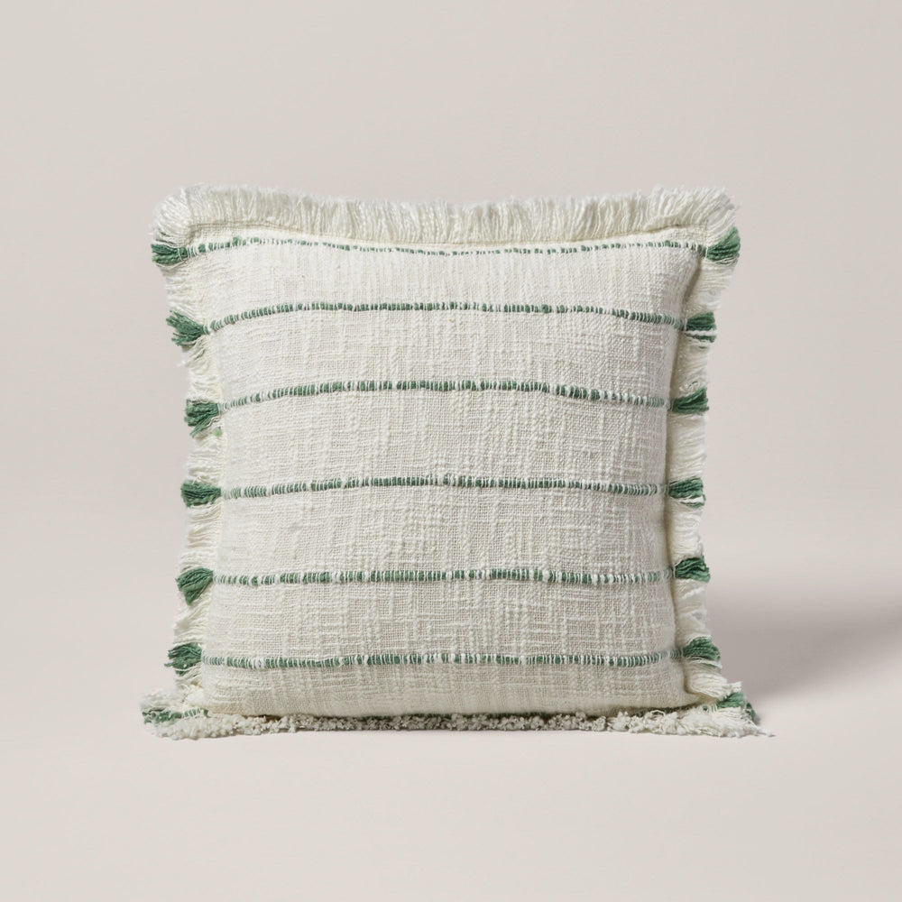 Housse de Coussin Décorative TAHA – Motif Rayé & Finition Frangée Bicolore - 4