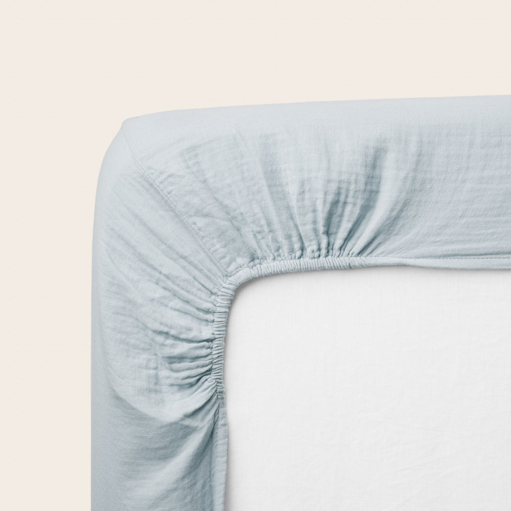 Drap Housse en Gaze de Coton Lavé LOU Baby Blue – Confort Douillet pour Lit Bébé & Enfant - 4