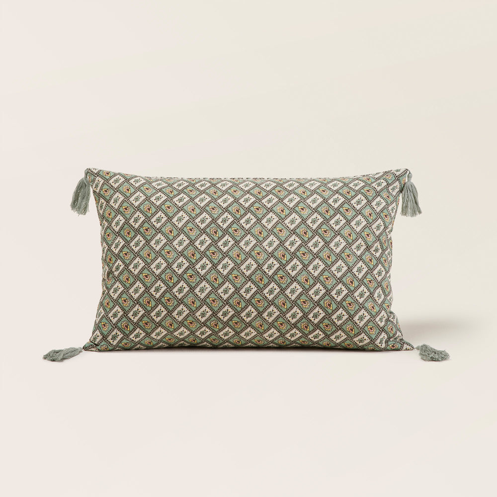Housse de coussin SATIA vert de gris et écru - 2