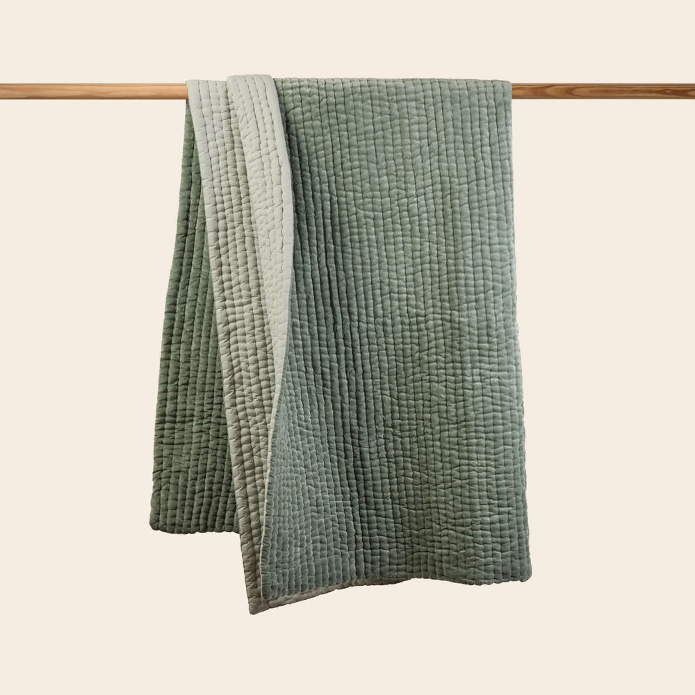 Couvre-Lit Matelassé AURALIE en Velours de Coton - Vert de Gris - 6